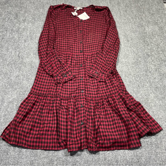 beachlunchlounge Red Plaid Long Sleeve Dress - Picture 1 of 4